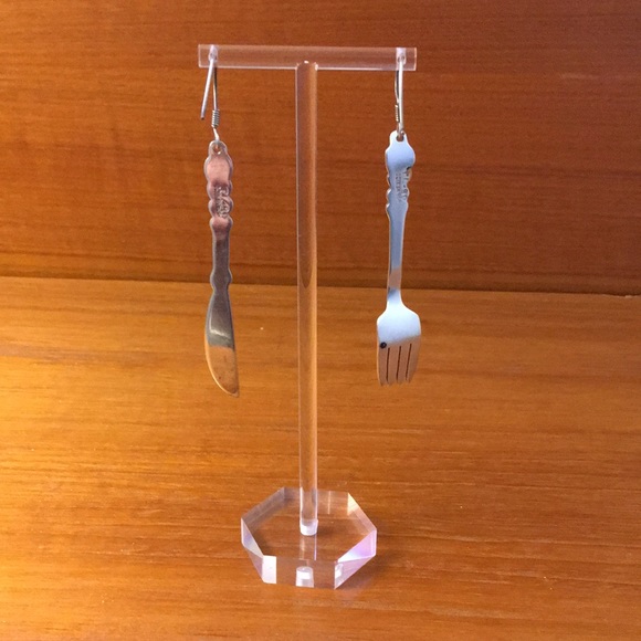 VINTAGE TAXCO/MEXICO SILVER FORK AND KNIFE EARRINGS - Picture 2 of 4